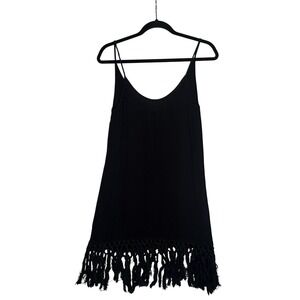 Love Stitch Women's Black Sleeveless Fringe Mini Tank Dress Boho Festival Small